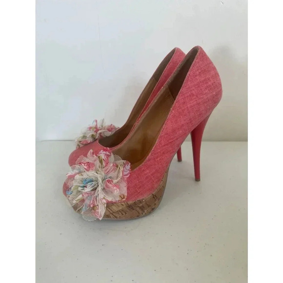 Women's‎ Diva Lounge Pink Floral Platform 6” High Heels Size 8.5 EUC! - Picture 6 of 8